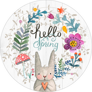 Print Shop Round MDF Cutout Hello Spring Bunny Floral Wreath