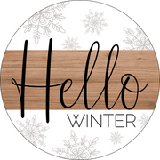 Print Shop Round MDF Cutout Hello Winter With Snowflake Design