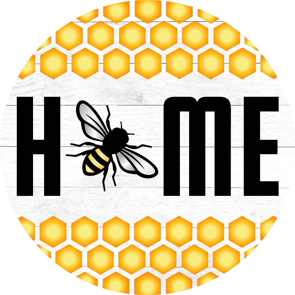 Print Shop Round MDF Cutout Bee Between Large H And ME Forming HOME Text With Honeycomb Border