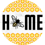 Print Shop Round MDF Cutout Bee Between Large H And ME Forming HOME Text With Honeycomb Border