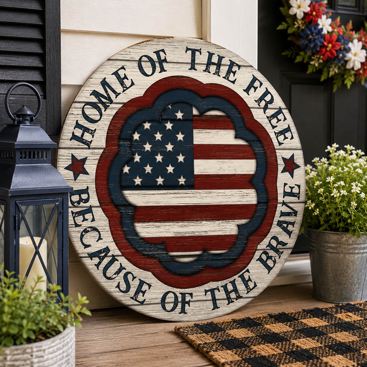 Print Shop Round MDF Cutout Home Of The Free Because Of The Brave