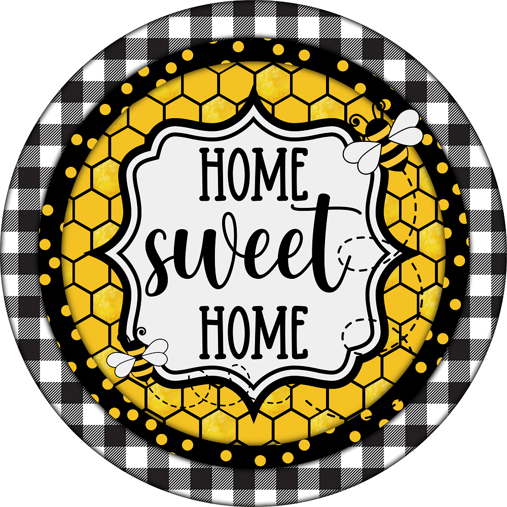 Print Shop Round MDF Cutout Home Sweet Home With Honeycombs And Bee Accent