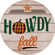 Print Shop Round MDF Cutout Howdy Fall With Plaid Pumpkin