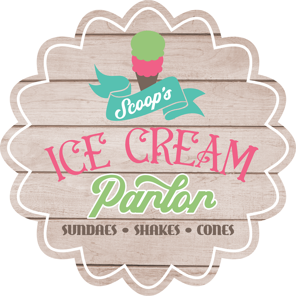 Print Shop Scalloped Round MDF Cutout Ice Cream Parlor Sign With Scoops Banner Sundays Shakes Cones