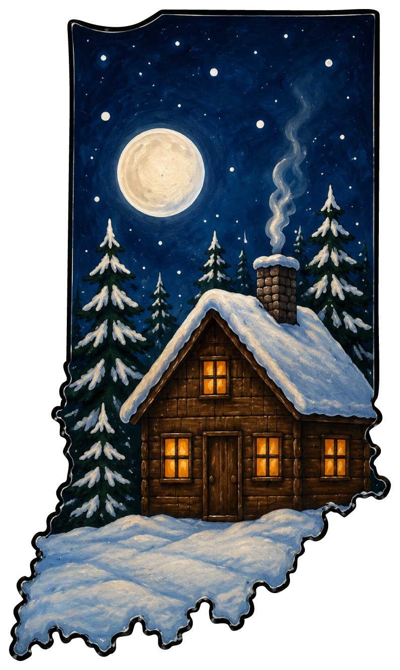 Print Shop Indiana Winter Cabin Door Hanger  MDF Cutout