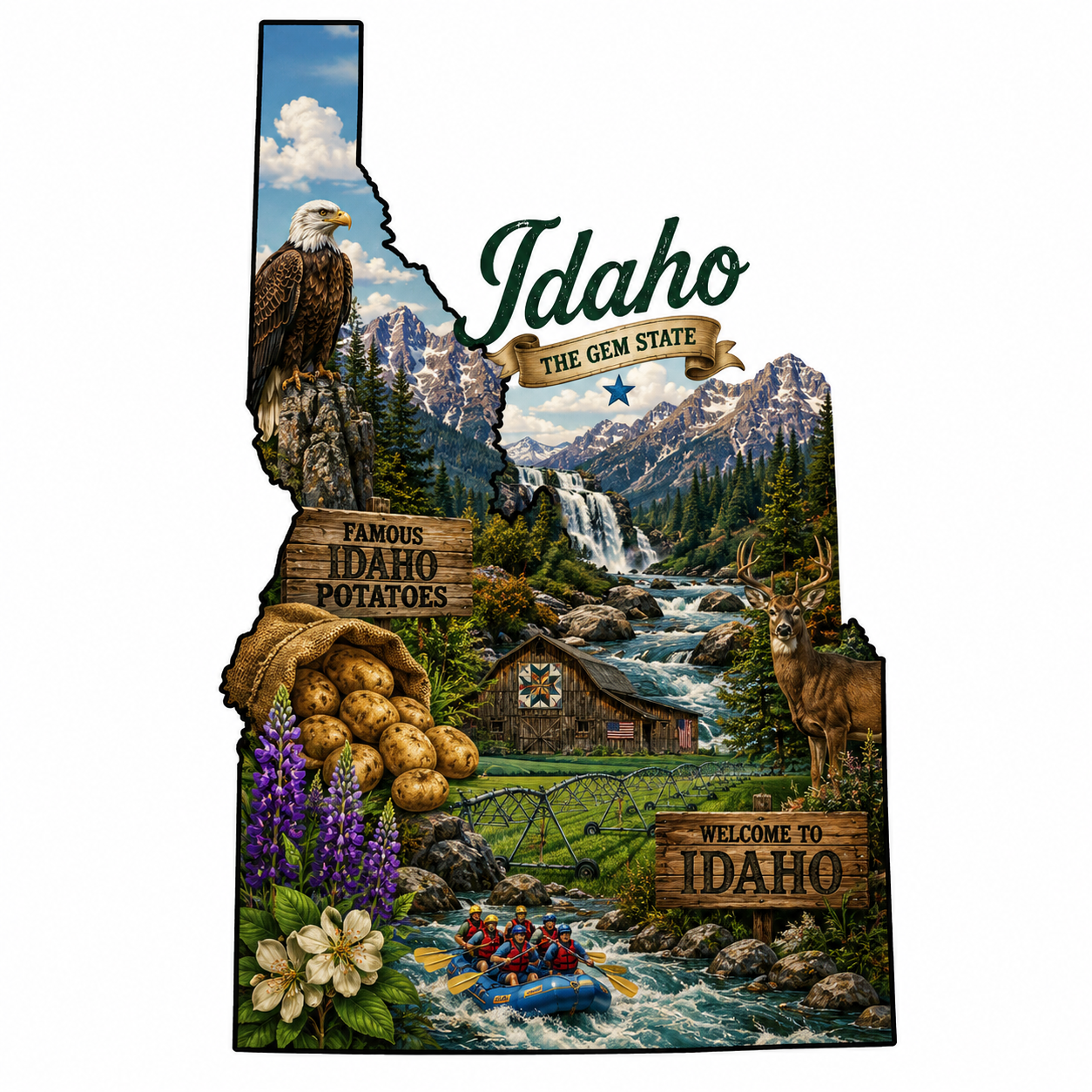 Print Ready Idaho Door Hanger – Idaho State Scenic Mountain Design – Full Color MDF Front Door Decor