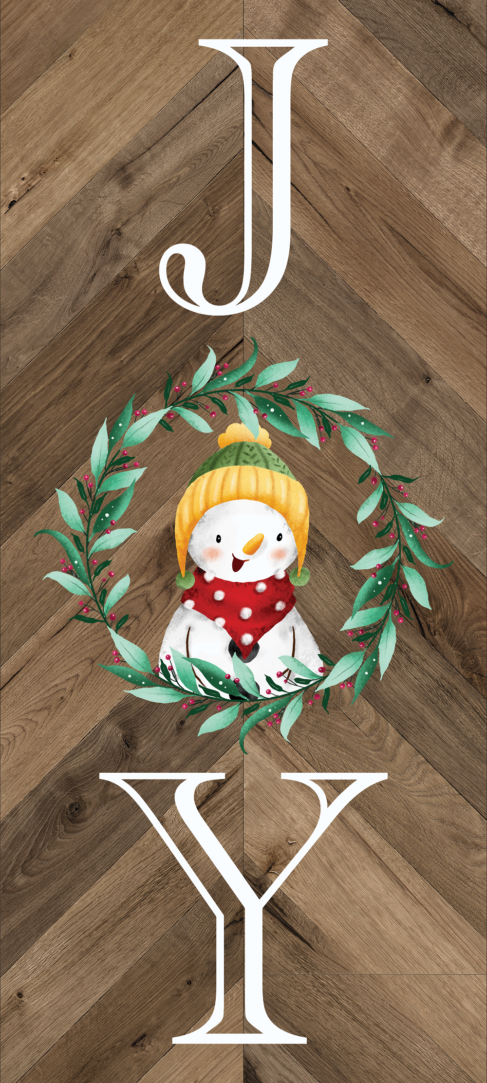 Print Shop Rectangle MDF Cutout Joy With Wreath And Snowman