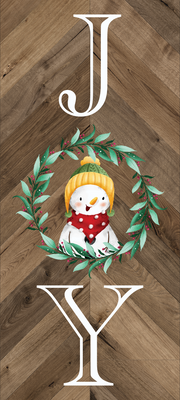 Print Shop Rectangle MDF Cutout Joy With Wreath And Snowman