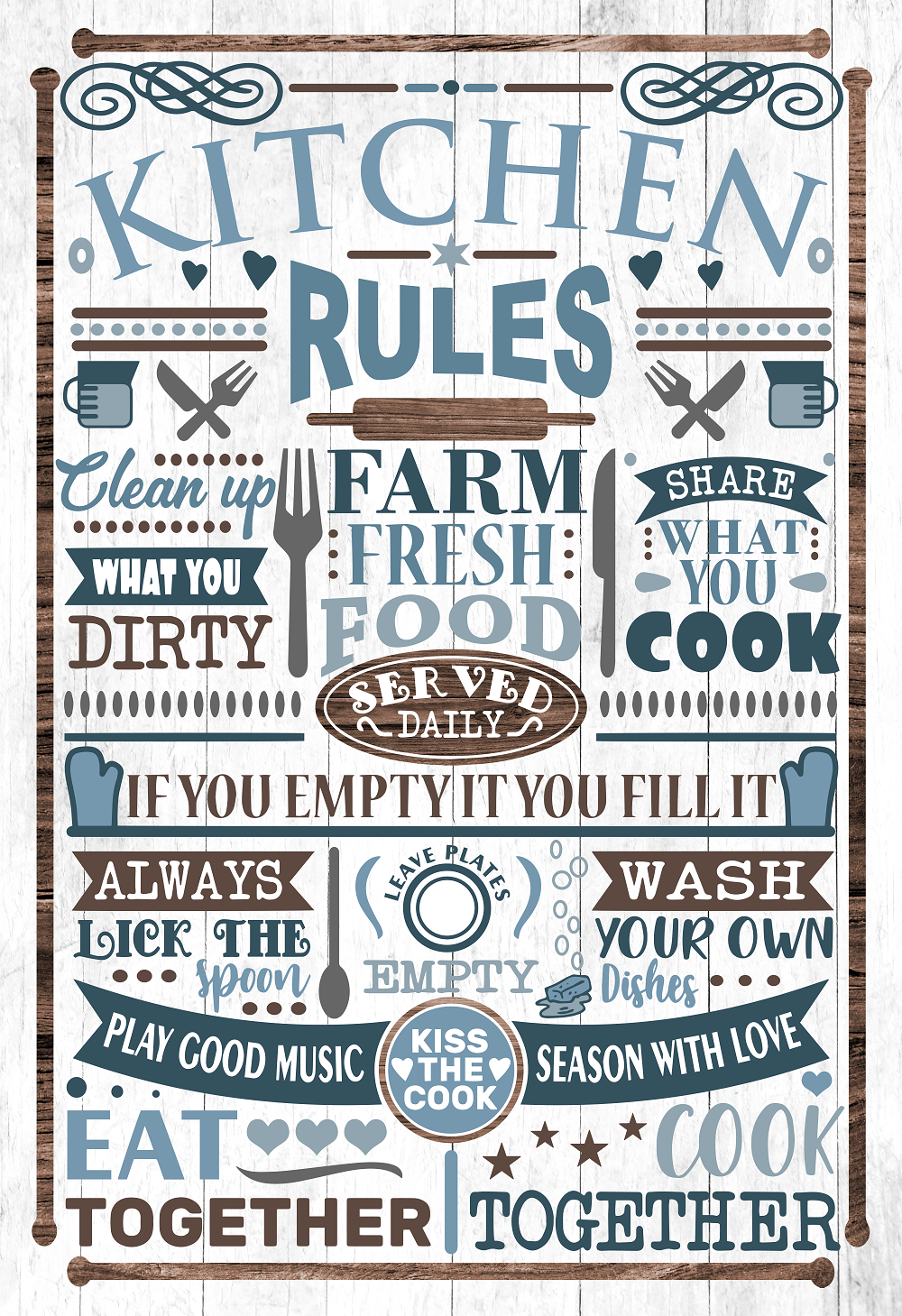 Print Shop Rectangle Sign MDF Cutout Kitchen Rules With Farm Fresh Food And Eat Together