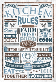Print Shop Rectangle Sign MDF Cutout Kitchen Rules With Farm Fresh Food And Eat Together