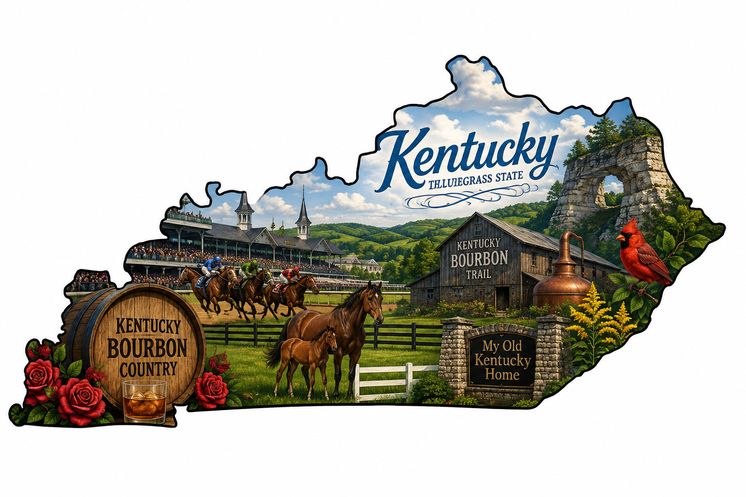 Print Ready Kentucky Bluegrass State Door Hanger – Kentucky Bourbon & Horse Country Sign – Full Color MDF Front Door Decor