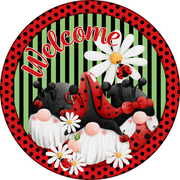 Print Shop Round MDF Cutout Welcome With Gnome Ladybug