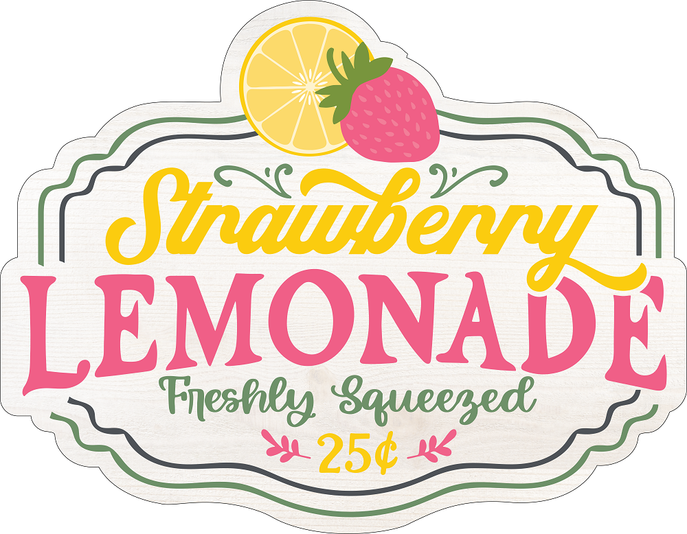 Print Shop Scalloped Sign Plaque MDF Cutout Strawberry Lemonade Freshly Squeezed 25¢