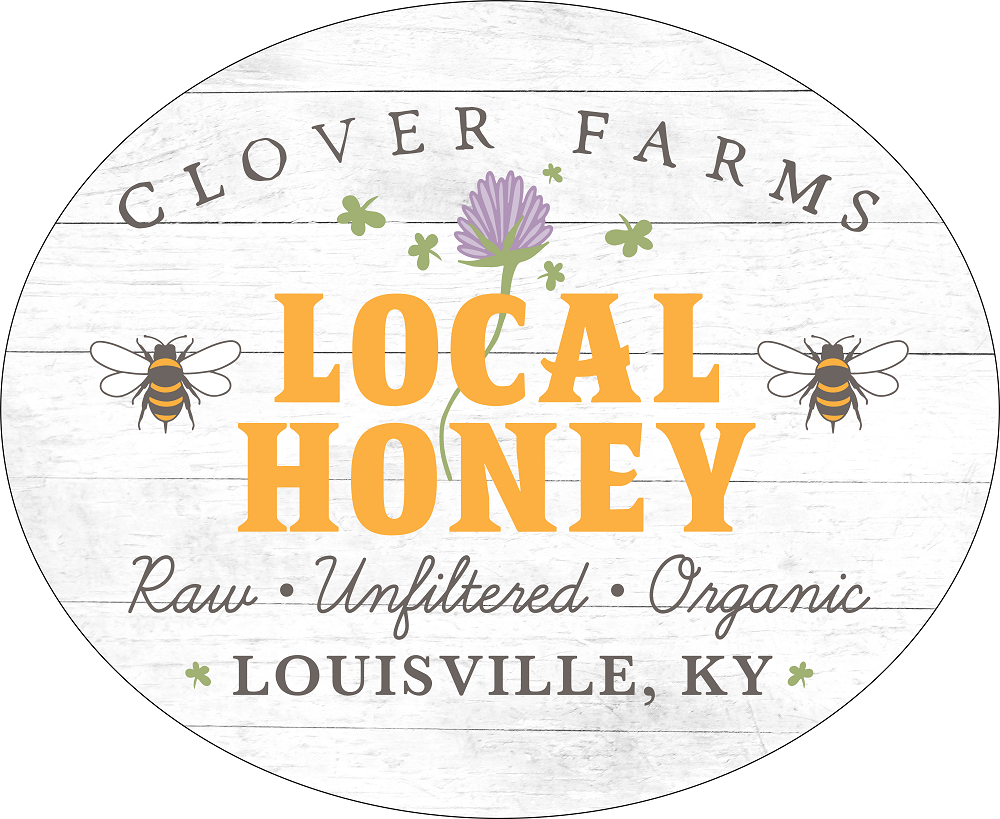 Print Shop Circle MDF Cutout Local Honey With Purple Flower And Bees Raw Unfiltered Organic Louisville, KY