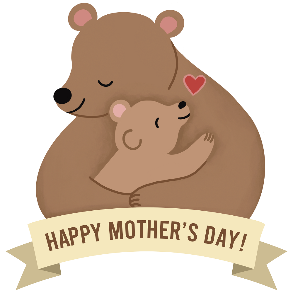 Print Shop Bear MDF Cutout Mother Bear With Cub Happy Mother's Day Ribbon