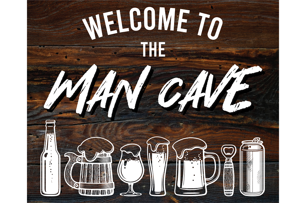 Print Shop Rectangle MDF Cutout Welcome To The Man Cave Beer Bottle And Glass Icons