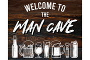 Print Shop Rectangle MDF Cutout Welcome To The Man Cave Beer Bottle And Glass Icons