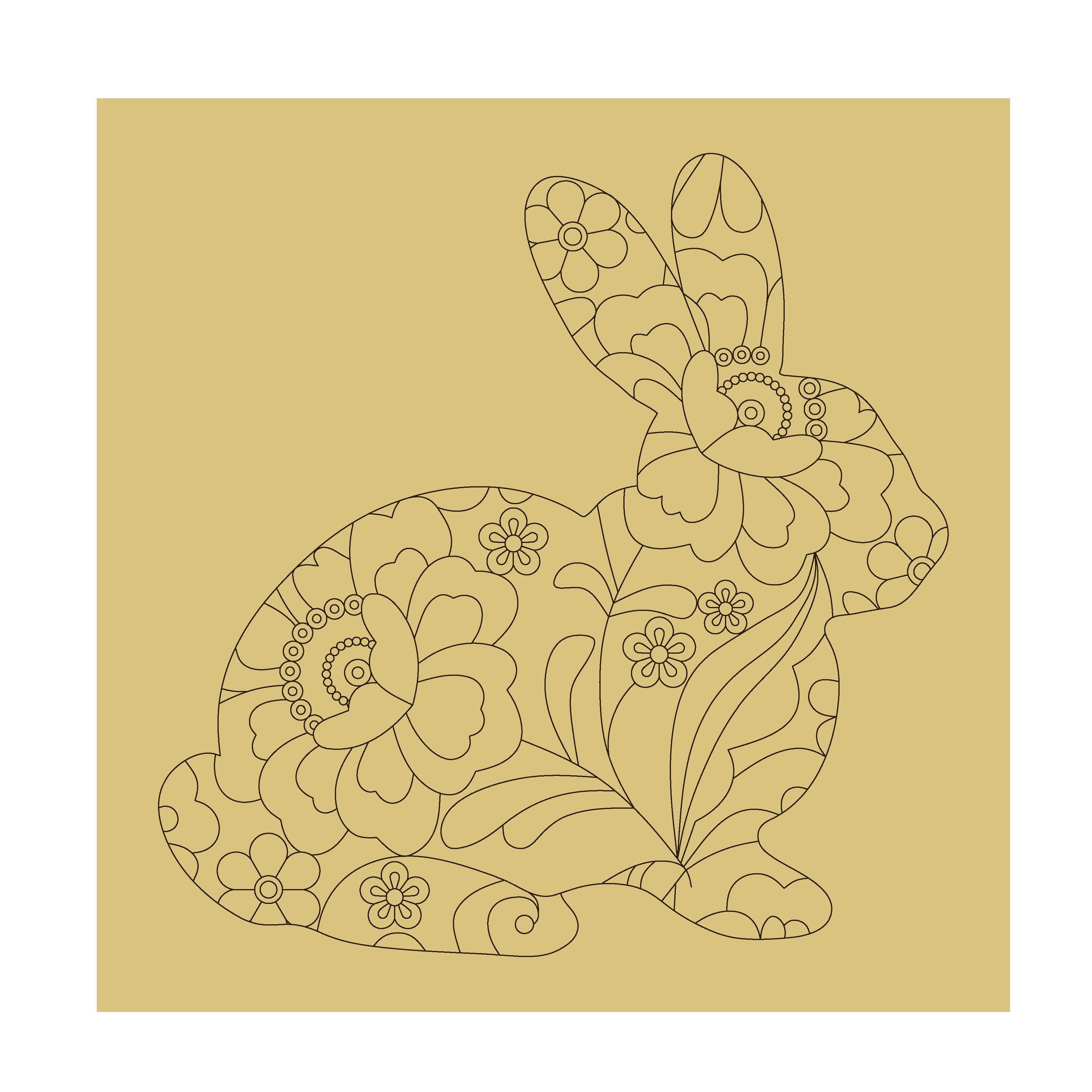 Design By Line Square MDF Cutout Floral Rabbit Mandala Pattern - Unfinished For DIY