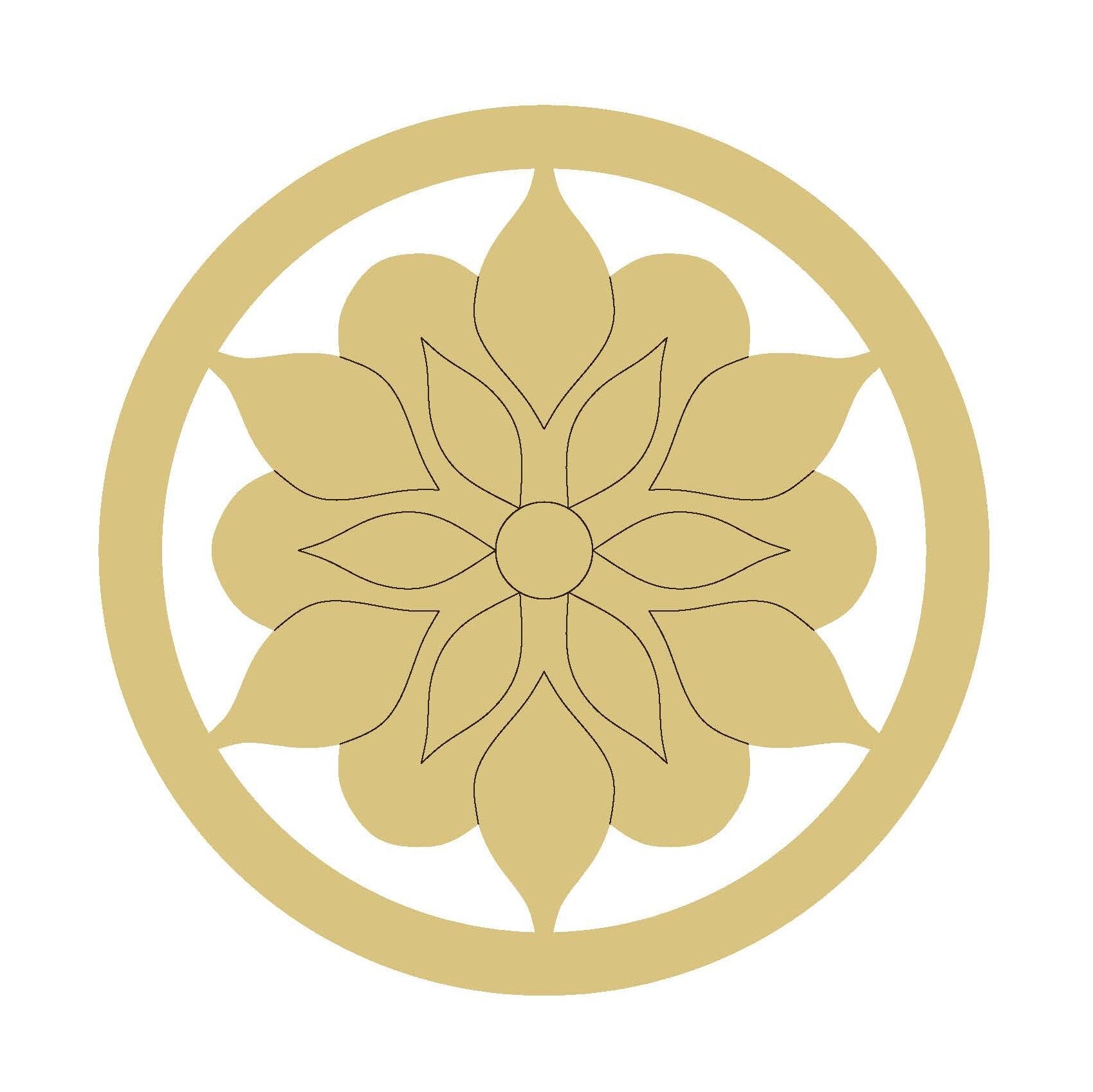 Design By Line Round MDF Cutout Mandala Floral Design - Unfinished For DIY