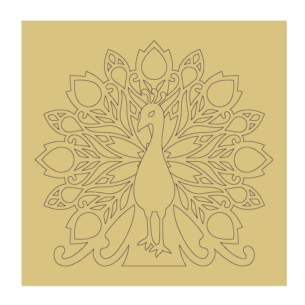 Design By Line Square MDF Cutout Peacock Mandala - Unfinished For DIY