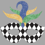 Print Shop Mask MDF Cutout Mardi Gras Harlequin Diamond Pattern With Colorful Feather Plumes