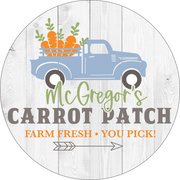 Print Shop Round MDF Cutout McGregor's Carrot Patch Farm Fresh • You Pick! Truck With Carrots