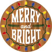 Print Shop Round MDF Cutout Merry And Bright With Christmas Lights Border