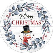 Print Shop Rpund MDF Cutout Merry Christmas Snowman With Wreath