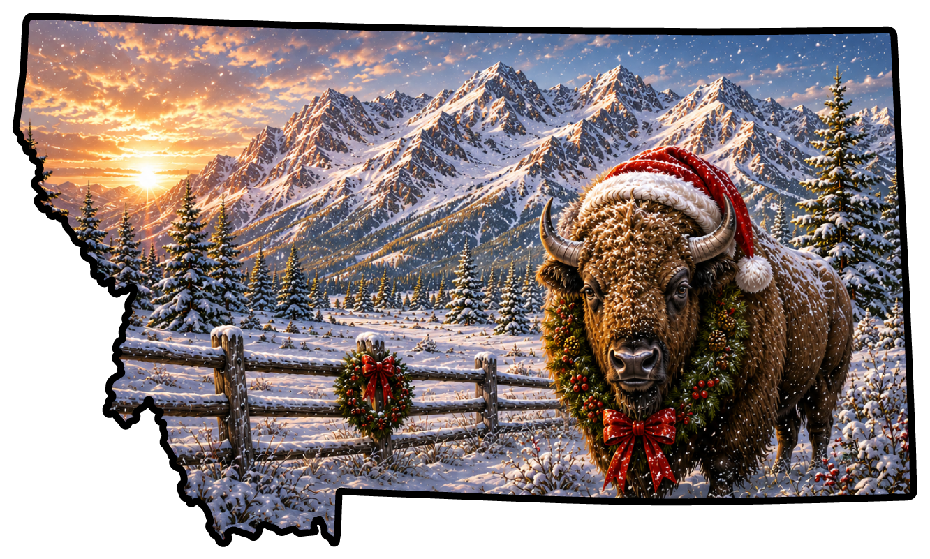 Print Shop Montana Christmas Bison Door Hanger  MDF Cutout
