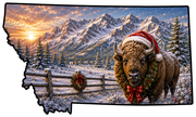 Print Shop Montana Christmas Bison Door Hanger  MDF Cutout
