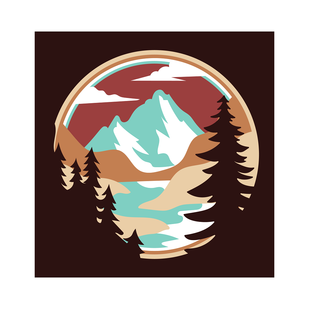 Print Shop Round MDF Cutout Mountain Landscape With Pines And Lake