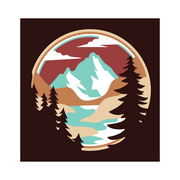 Print Shop Round MDF Cutout Mountain Landscape With Pines And Lake
