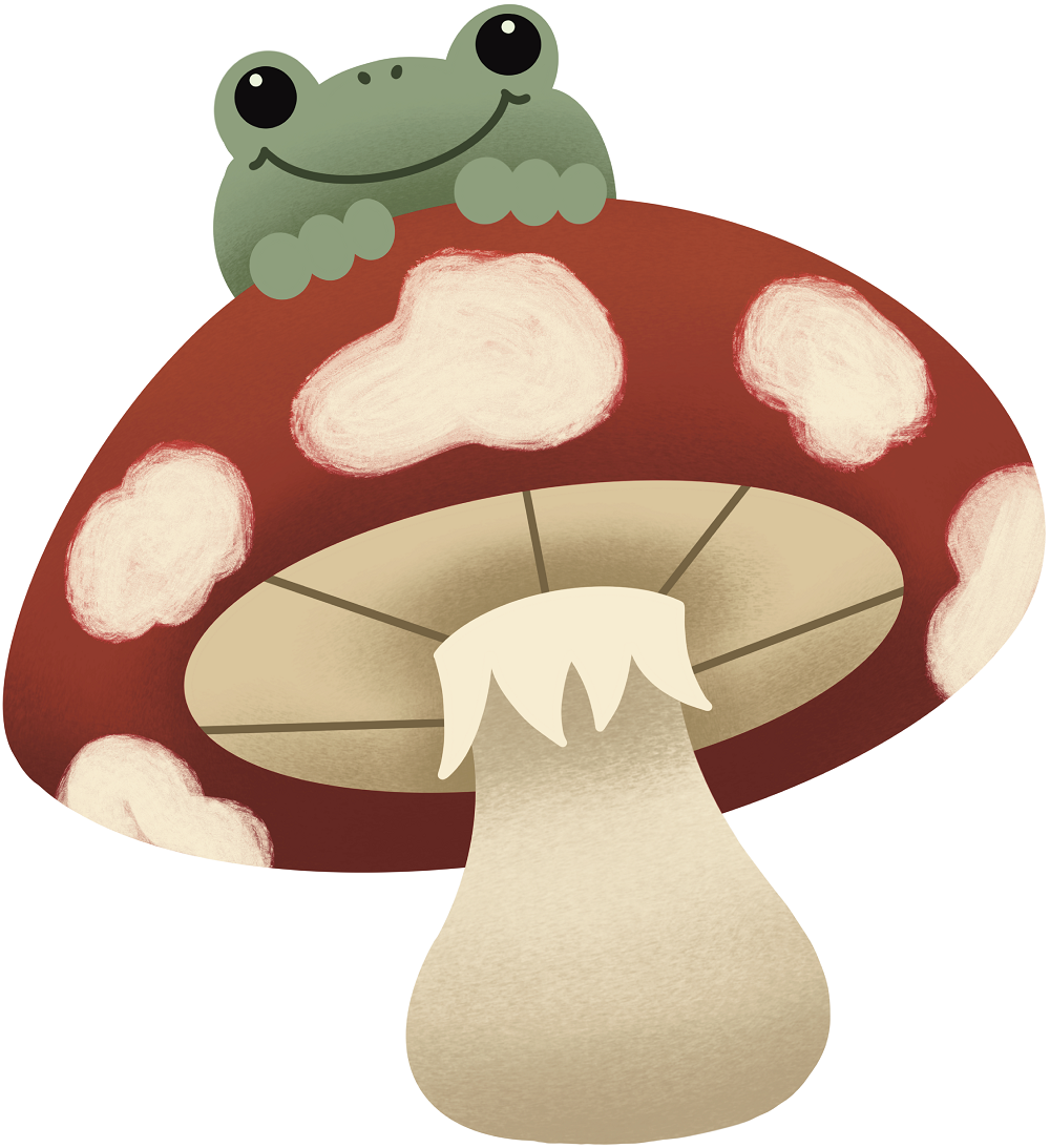 Print Shop Mushroom MDF Cutout Frog On Red Mushroom Cap With White Spots