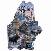 Print Ready Maine Winter Door Hanger – Maine State Snowy Coastal Scene – Full Color MDF Front Door Deco