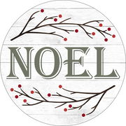 Print Shop Round MDF Cutout Noel With Branches And Berries