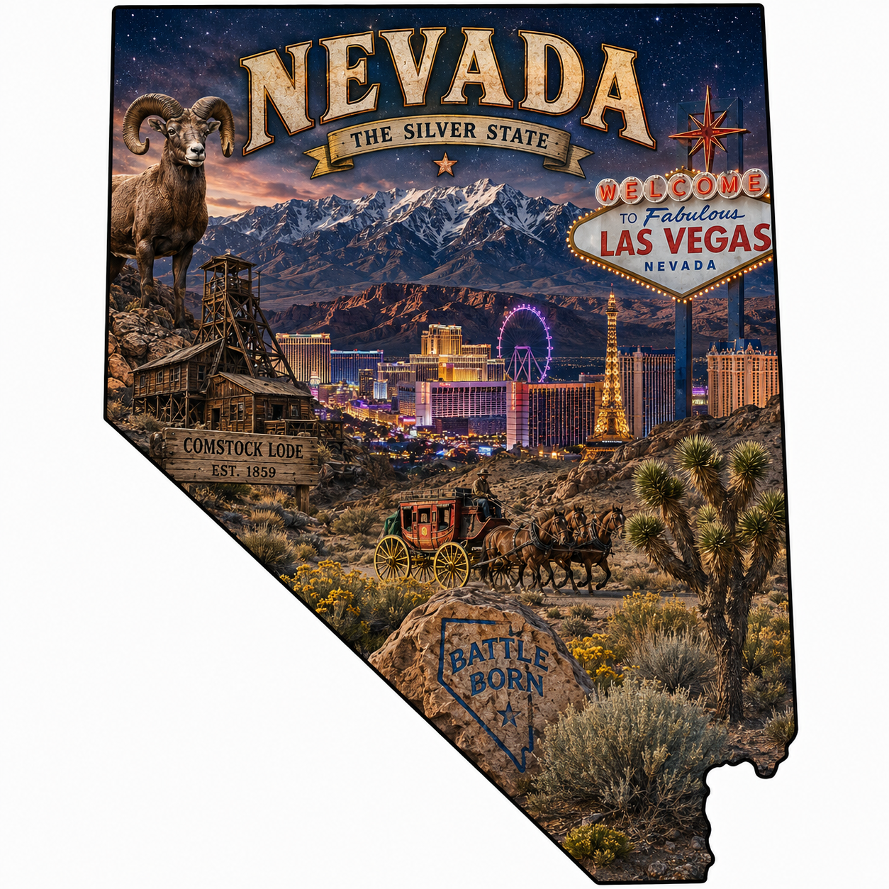 Print Ready Nevada Door Hanger – Nevada State Desert & Las Vegas Scene – Full Color MDF Front Door Decor