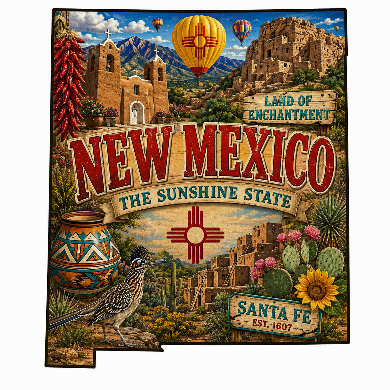 Print Ready New Mexico Door Hanger – New Mexico State Landmark Scene – Full Color MDF Front Door Decor