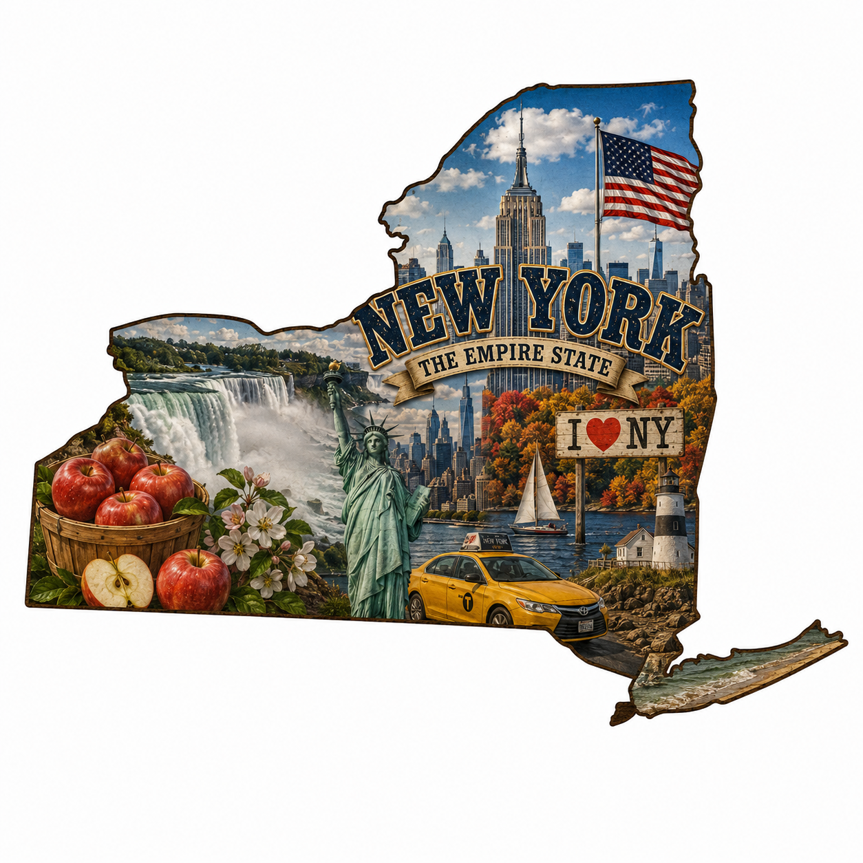Print Ready New York Door Hanger – New York State Landmark Scene – Full Color MDF Front Door Decor
