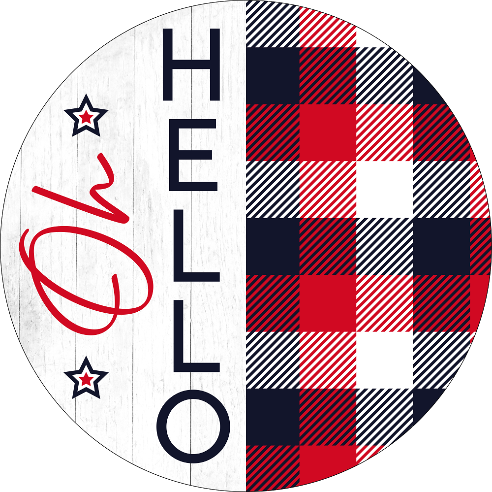 Print Shop Round MDF Cutout Hello And Love With Plaid Accent