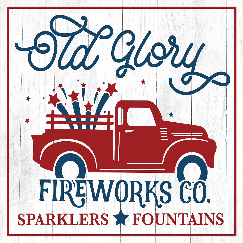 Print Shop Square MDF Cutout Old Glory Fireworks Co. Sparklers Fountains
