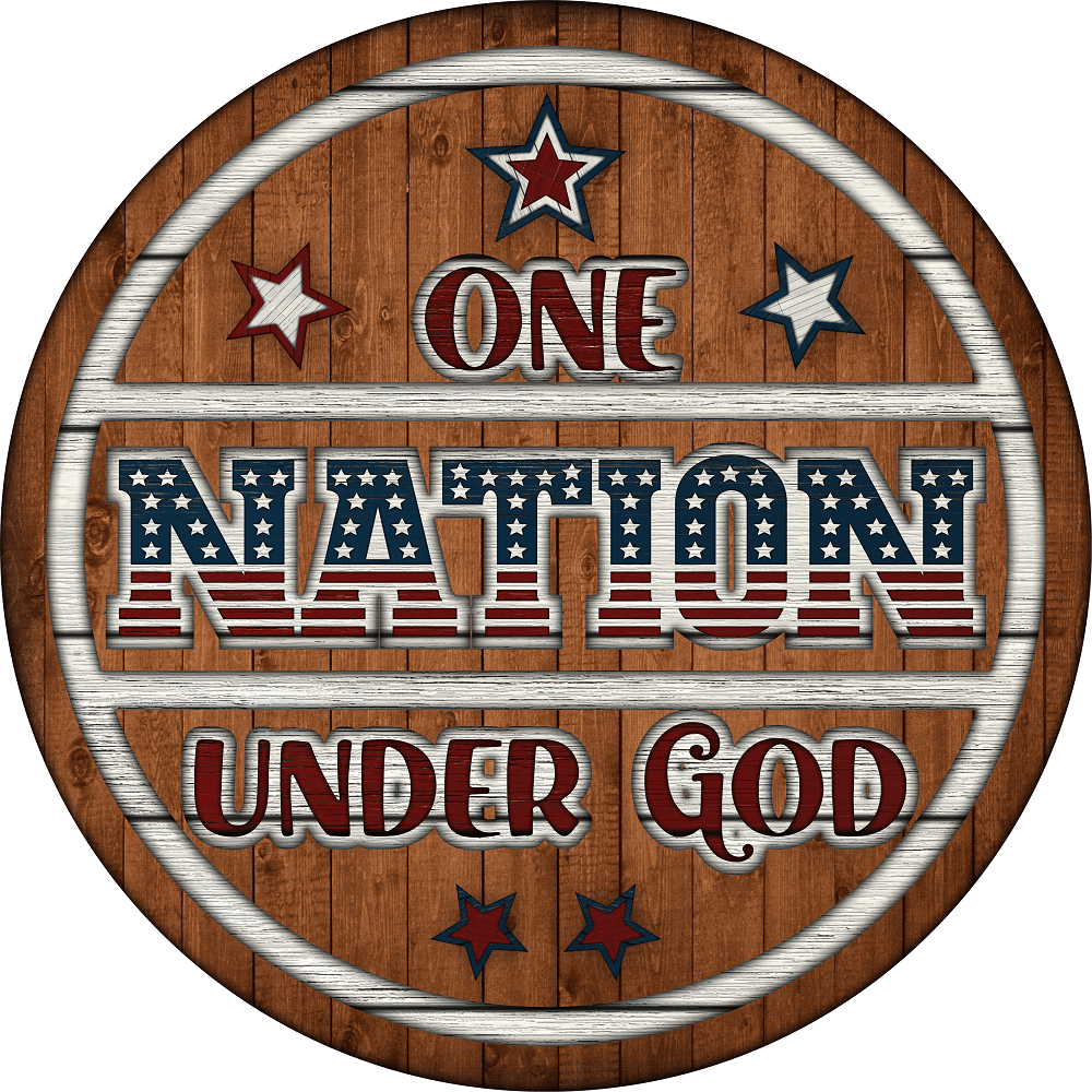 Print Shop Round MDF Cutout One Nation Under God Patriotic Sign With Stars And Stripes