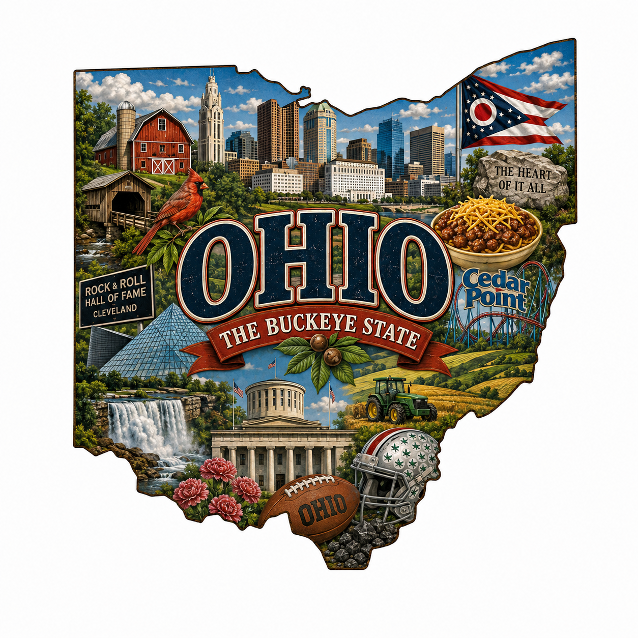 Print Ready Ohio Buckeye State Door Hanger – Ohio Landmarks & State Pride Sign – Full Color MDF Front Door Decor