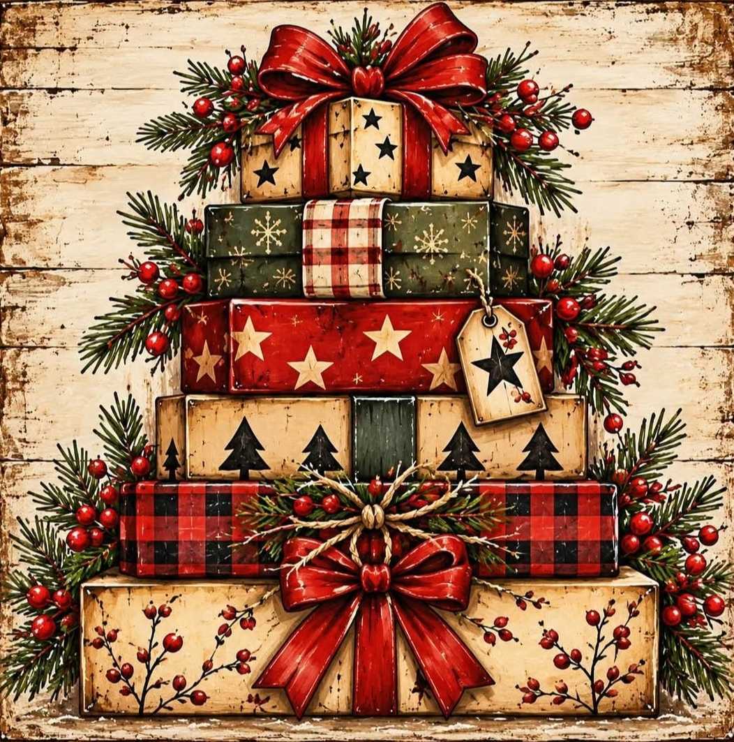 Print Ready Christmas Present Tree Door Hanger –  Full Color MDF Front Door Decor