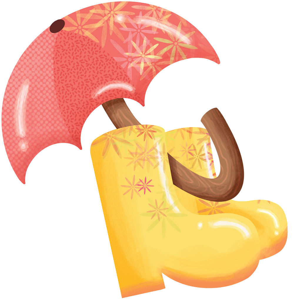 Print Shop Rain Boot MDF Cutout Yellow Boot With Pink Umbrella Floral Pattern