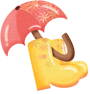 Print Shop Rain Boot MDF Cutout Yellow Boot With Pink Umbrella Floral Pattern