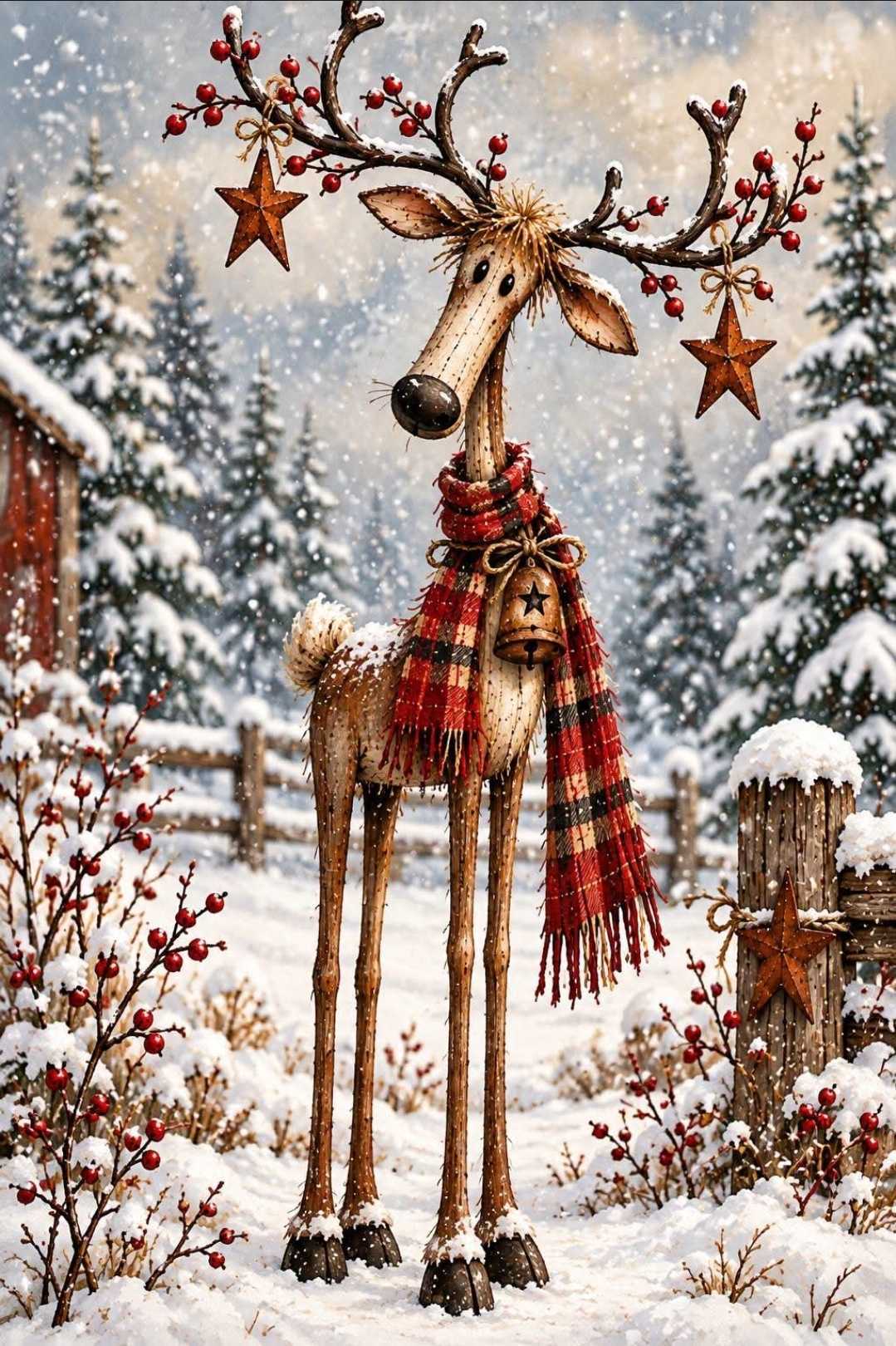 Print Ready Reindeer with Bell  Door Hanger –  Full Color MDF Front Door Decor