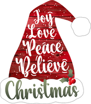 Print Shop Santa Hat MDF Cutout Joy Love Peace Believe Christmas