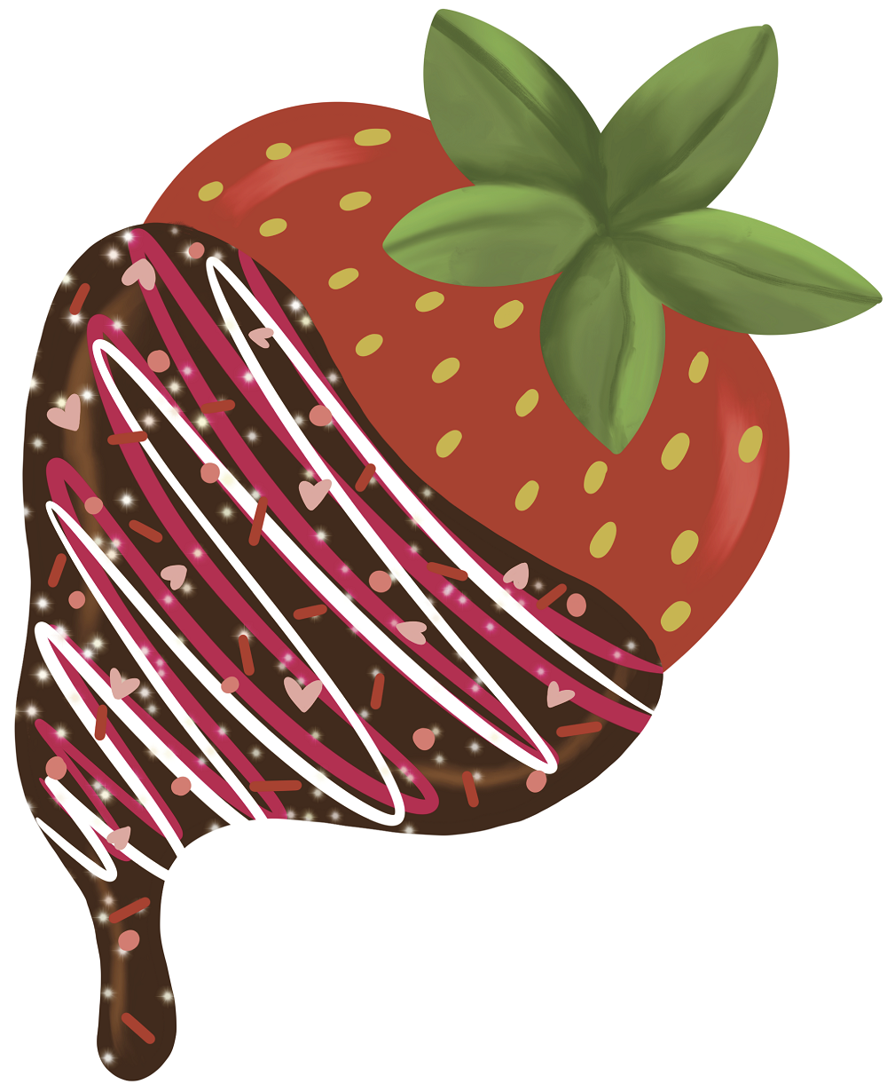 Print Shop Strawberry MDF Cutout Chocolate Drizzled Strawberry With White And Pink Stripes And Sprinkles