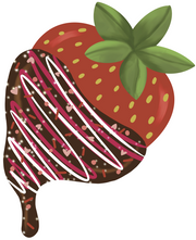 Print Shop Strawberry MDF Cutout Chocolate Drizzled Strawberry With White And Pink Stripes And Sprinkles