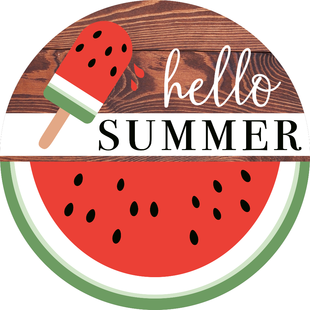 Print Shop Round MDF Cutout Hello Summer Watermelon
